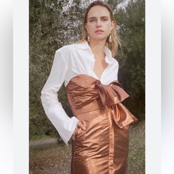 Kamperett Vuelo Copper Jacquard Strapless Dress - Picture 2 of 13